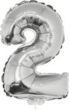Merkloos / Sans marque Zilveren opblaas cijfer ballon - 2 jaar - op stokje - H41 cm - Leeftijd versiering - verjaardag feestartikelen