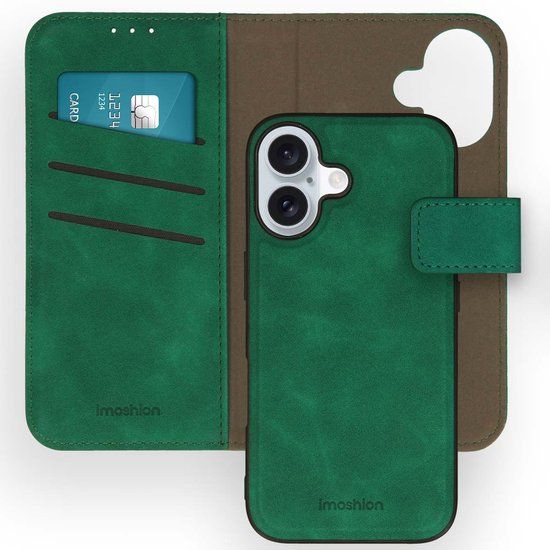 imoshion Hoesje - Geschikt voor Apple iPhone 16 - Uitneembare 2-in-1 Luxe Bookcase - Donkergroen