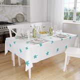Bonamaison Tafelkleed, Anti-Mold, Sneldrogend, Waterdicht, 100% Polyester Tafellaken, Turkoois, wit, 140 x 160 Cm