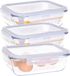 B-home 3x Vershoudbakje/Lunchbox - Luchtdicht - Met Clips - Glas - 23 x 17 cm - 1500 ml