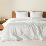 Comfort Spaces Witte queensize dekbedset - 3-delige ademende geweven wafelgebreide dekbedsets, moderne boerderij boho dekbed en shams, microvezel queensize bedset, voor het hele seizoen