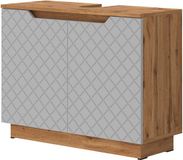 Vicco Lotta Wastafelonderkast – 79.6 x 62.1 cm met 2 deuren Eiken/grijs met tegelstructuur