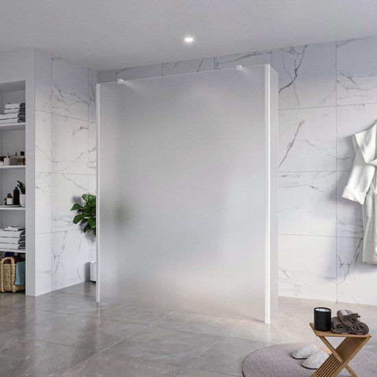 FortiFura Galeria Vrijstaande Inloopdouche - 160x200cm - Glas mat - Wit mat