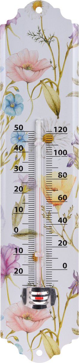 Garden Pro Set van 2x Thermometer Metaal met Lentebloemen/Zomerse Print