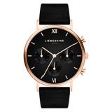 Liebeskind Berlin Chronograaf voor dames, ronde behuizing (40 en 36 mm), kwartsuurwerk, roestvrij staal of leren armband, 5 ATM waterdicht, modern design, verschillende kleuren, Rozengoud.