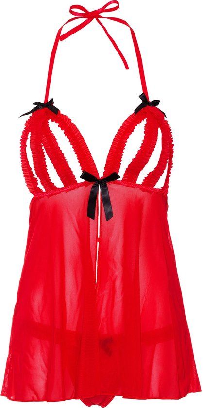 Daring Scala 2.0 b.v. Peek-a-boo Ruffle Babydoll Rood S/M Katoen