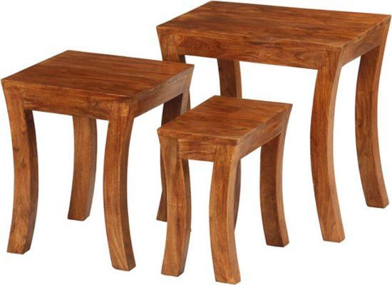 vidaXL 3-delige Tafeltjesset 50x35x50 cm massief acaciahout bruin