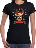 Bellatio Decorations fout kersttrui t-shirt dames - Rendier - zwart - Merry Christmas XS