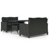 VidaXL 3-delige Tuinset met Kussens, Poly Rattan, Zwart