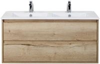 BES LED Porto Badmeubelset 120 cm - 2 Laden Natuur Eiken - Keramische Wastafel Wit Slim