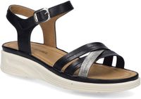Josef Seibel Sevran 02 Dames Platte Sandalen Zwart-Kombi Leer Sleehak 38