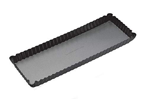 Masterclass masterclass rechthoekige anti-aanbaklaag cakevorm/quicheform met golvende rand en losse bodem, staal, zwart, 36 x 13 x 2,5 cm