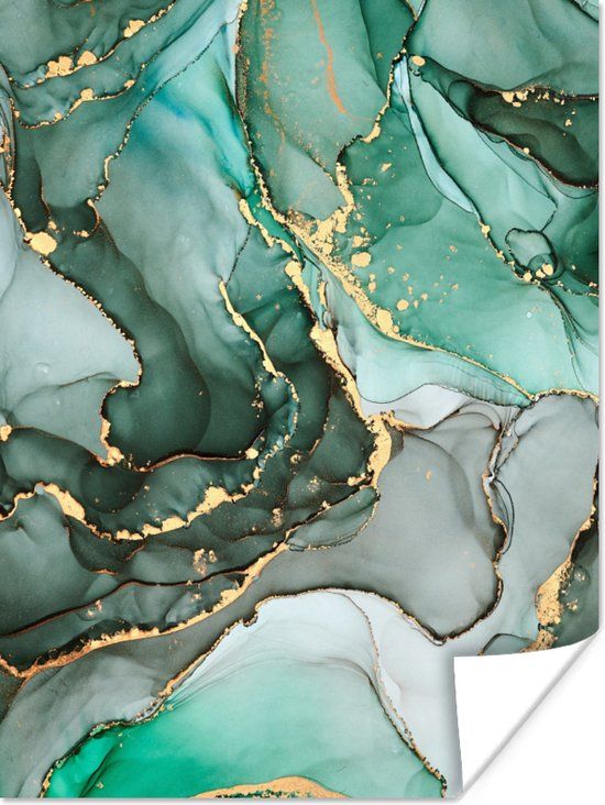 PosterMonkey Poster Goud Marmer Groen 60x80 cm