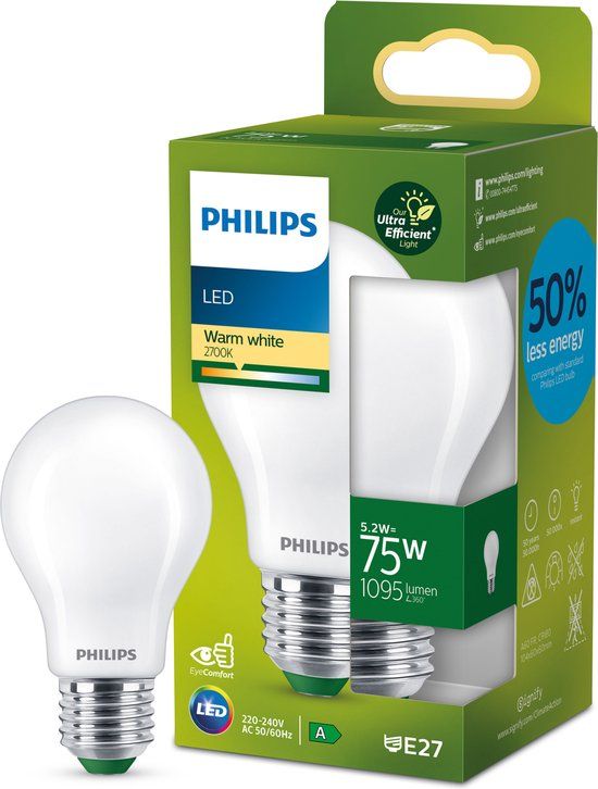 Philips LED Philips Ultra Efficient LED lamp E27 - 5.2W - 1095 lm - Warm White