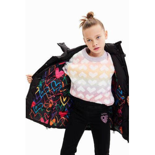 Desigual Winterjas met All Over Print en Borduursels - Zwart