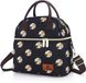 Sac à lunch isotherme pour femmes, petit sac de travail, sac isotherme avec bandoulière réglable, noir avec fleurs blanches