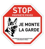 AUA SIGNALETIQUE - Achthoekig bord Stop Privacy grondstuk Attentie Je Monte la Garde - Ø 270 mm, PVC 1,5 mm