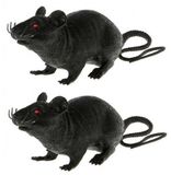Atosa rat de décoration d'horreur - 2x - noir - 22 cm - décoration d'Halloween - rat en plastique décoration d'animaux effrayants