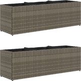 vidaXL Plantenbakken met 3 potten 2 st 105x30x32 cm poly rattan grijs