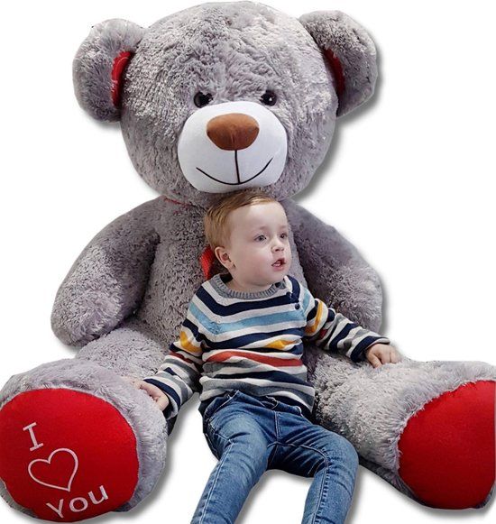AP Knuffel Panda AP Knuffel Grote grijze knuffelbeer teddybeer met I Love You tekst 160cm