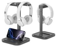 Support de casque - Double crochet - Pivotant - Pied antidérapant avec support de téléphone - Pour joueurs et bureau