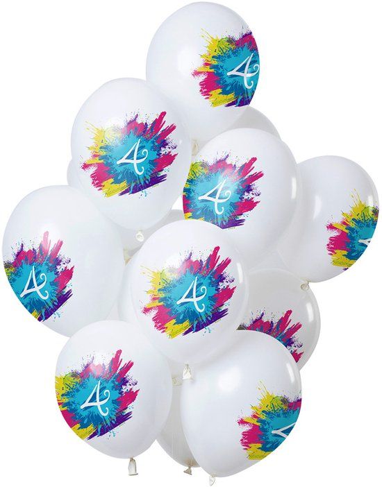 Folat Ballonnen Color Splash 4 Jaar 30cm - 12 stuks