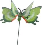 Decoris Tuin Deco Vlinder op Stok - Groen - Metaal - 12 x 70 cm