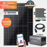 VESKA Anker Balkoninstallatie 1000 W, dubbelzijdig, met opslag, direct klaar voor gebruik, met WiFi, Mini-PV fotovoltaïsche installatie, 800 watt, zonder vergunning nodig, zwart