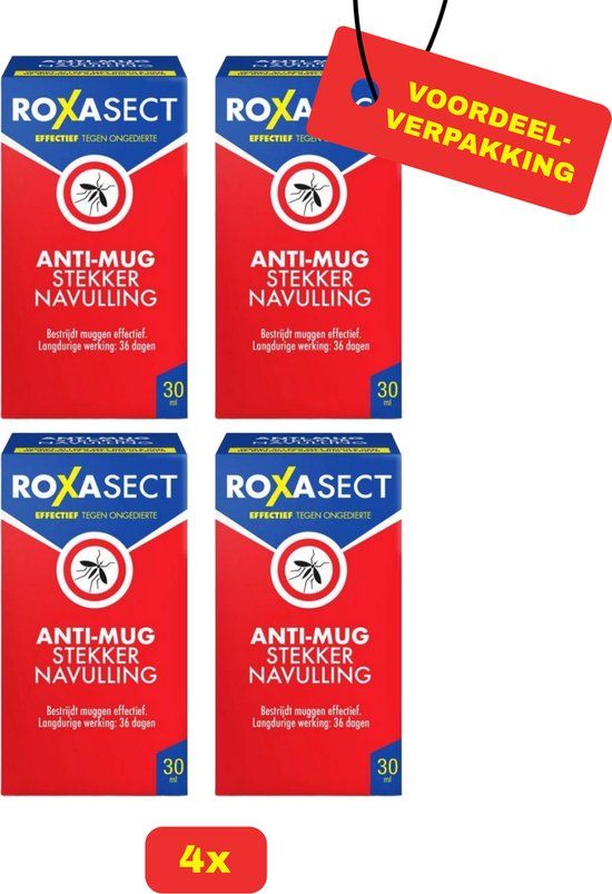 Roxasect 4x Roxasect anti-mug stekker navulling - 4 x 30ml - Voordeelverpakking!