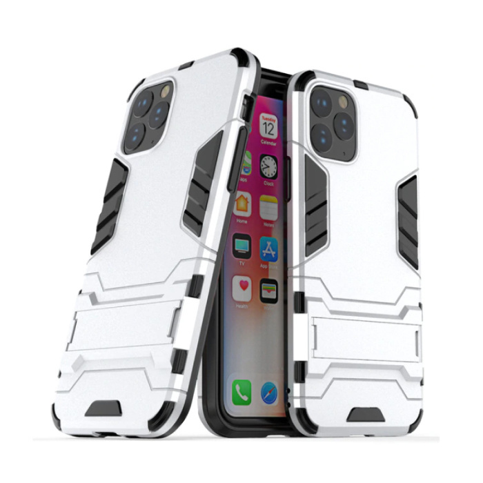 HATOLY iPhone 11 Pro Max - Robotic Armor Case Cover Cas TPU Hoesje Wit + Kickstand