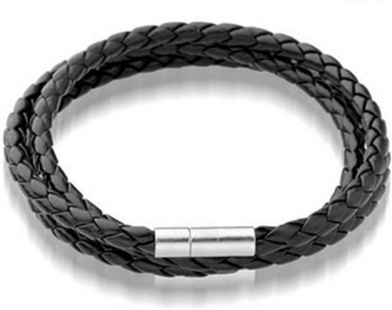 Joboly Stoere multilayer wikkel mannen / heren armband gevlochten met handige sluiting - Heren - Zwart