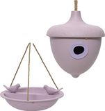Decoris Vogelhuisje en voederschaal/vogelbadje - lila paars - bamboe - nestkastje