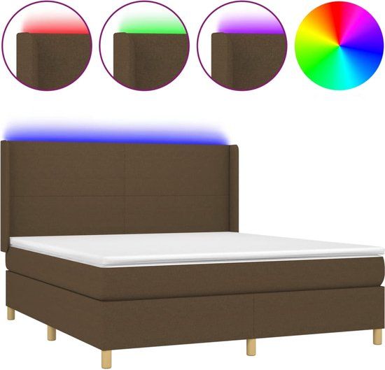 vidaXL Boxspring met matras en LED stof donkerbruin 180x200 cm