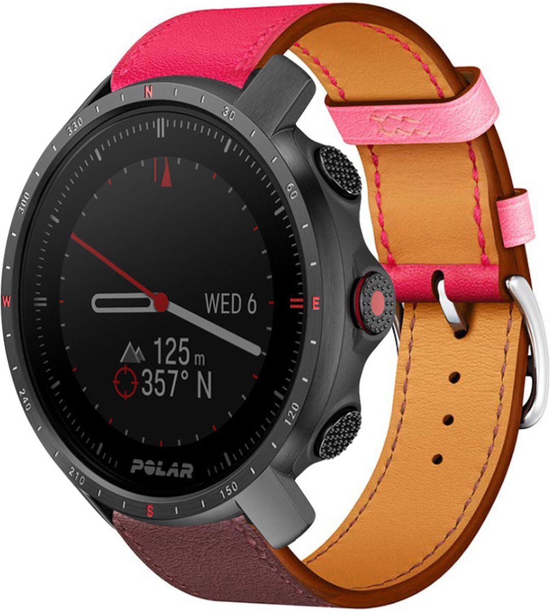 Strap-it Polar Grit X Pro leren band - knalroze/roodbruin
