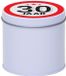 Merkloos Cadeau koek of snoep blik - met 30 jaar opdruk sticker - 10 x 10 cm - Cadeauverpakking voor verjaardag / jubileum - metaal
