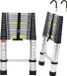 Ladder Telescopique - Avec Crochets - Fermeture Douce - Hauteur de Travail 3.8 m - Multifonctionnel - Argenté - Escalier Simple - Charge 150 kg