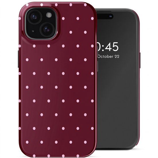 Selencia Hoesje - Geschikt voor Apple iPhone 15 - Backcover geschikt voor MagSafe - Happy Dots Burgundy