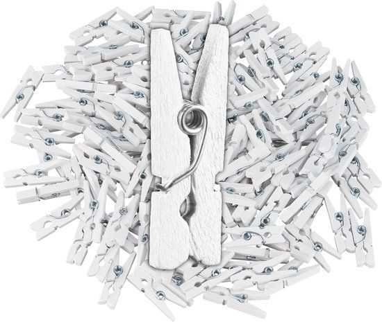 Merkloos Relaxdays mini houten wasknijpers - set van 400 - wit