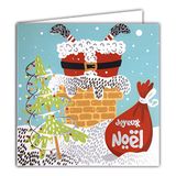 Afie 23010 kerstkaart, vierkant, kerstman, sneeuwman, zilverkleurig, glanzend, kerstboom, met witte envelop