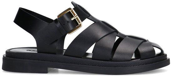 Sacha - Dames - Zwarte leren plateau sandalen - Maat 39