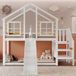 Maison Lit Enfant 90x200 Blanc Avec Toboggan Et Escalier, Lit Superposé En Bois Massif Avec Barrière De Sécurité Et Espace De Jeu
