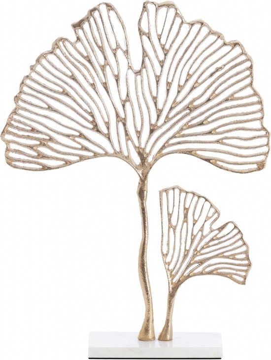 Light & Living Decobeeld Leaf - Marmer - Goud - 36 x 48 x 10 cm (BxHxD)