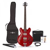 Gear4music San Francisco Semi-akoestische Basgitaar + SubZero V15B Versterkerpakket, Wine Red