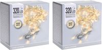 Merkloos 2x pakjes kerstverlichting transparant snoer met 320 warm witte lampjes - 24 meter - Kerstlampjes/kerstlichtjes - binnen/buiten