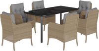 vidaXL 7-delige tuinset met kussens, beige, van polyrotan