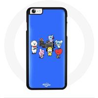 Maniacase Gevallen voor Iphone SE BTS BT21 Tata Chimmy Cooky Rj Koya Shooky en Mang Speel muziek Blauwe achtergrond