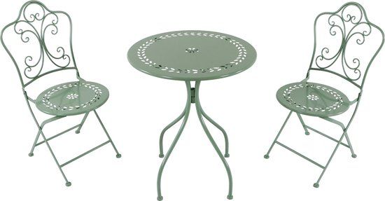 AXI Marilou 3-delige metalen Bistroset Romantisch Pastelgroen - Balkonset met 2 stoelen en tafel