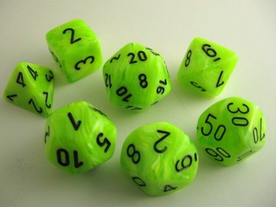 Chessex dobbelstenen set 7 polydice Vortex bright green w/black