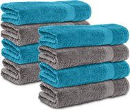 Komfortec handdoeken – Set van 8 - Badhanddoek 50x100 cm - 100% Katoen - Antracietgrijs & Turquoise