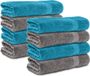 Komfortec handdoeken – Set van 8 - Badhanddoek 50x100 cm - 100% Katoen - Antracietgrijs & Turquoise